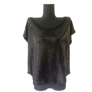 Just Ginger Black All Over Sequin Cap Sleeve Top